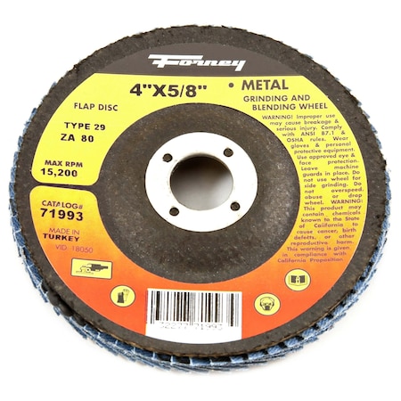 Forney Flap Disc, Type 29, 4 in x 5/8 in, ZA80 71993